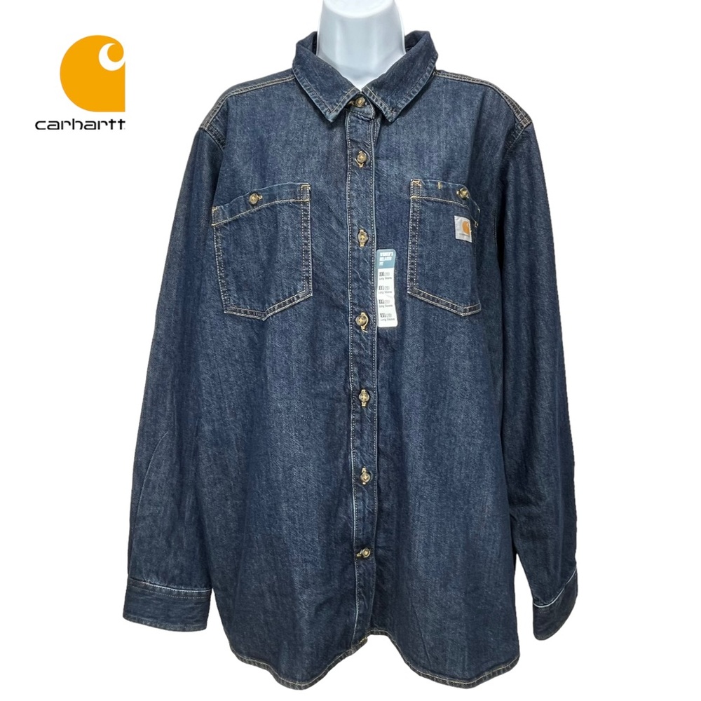 NWT Carhartt Womens‎ XXL Relaxed Fit Midweight Denim Long Sleeve Button Up Shirt